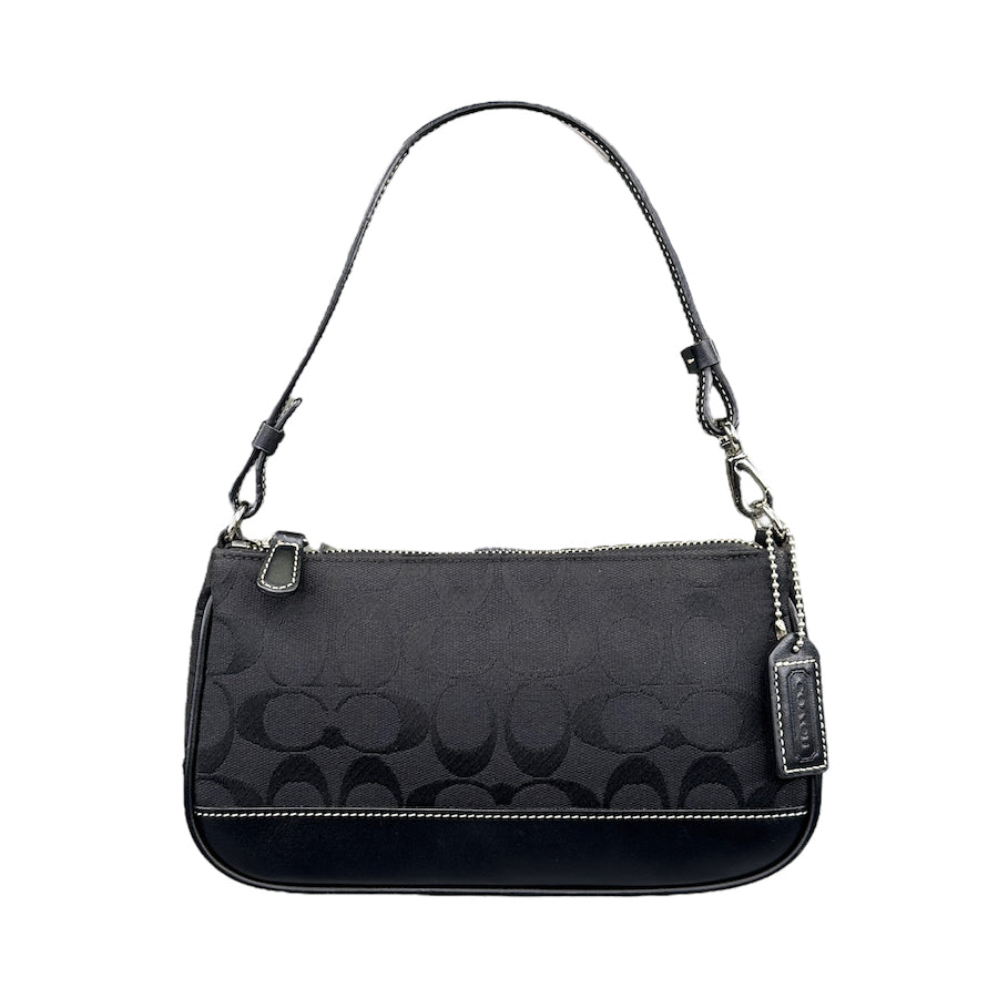 COACH BLACK SIGNATURE CANVAS MINI POCHETTE BAG