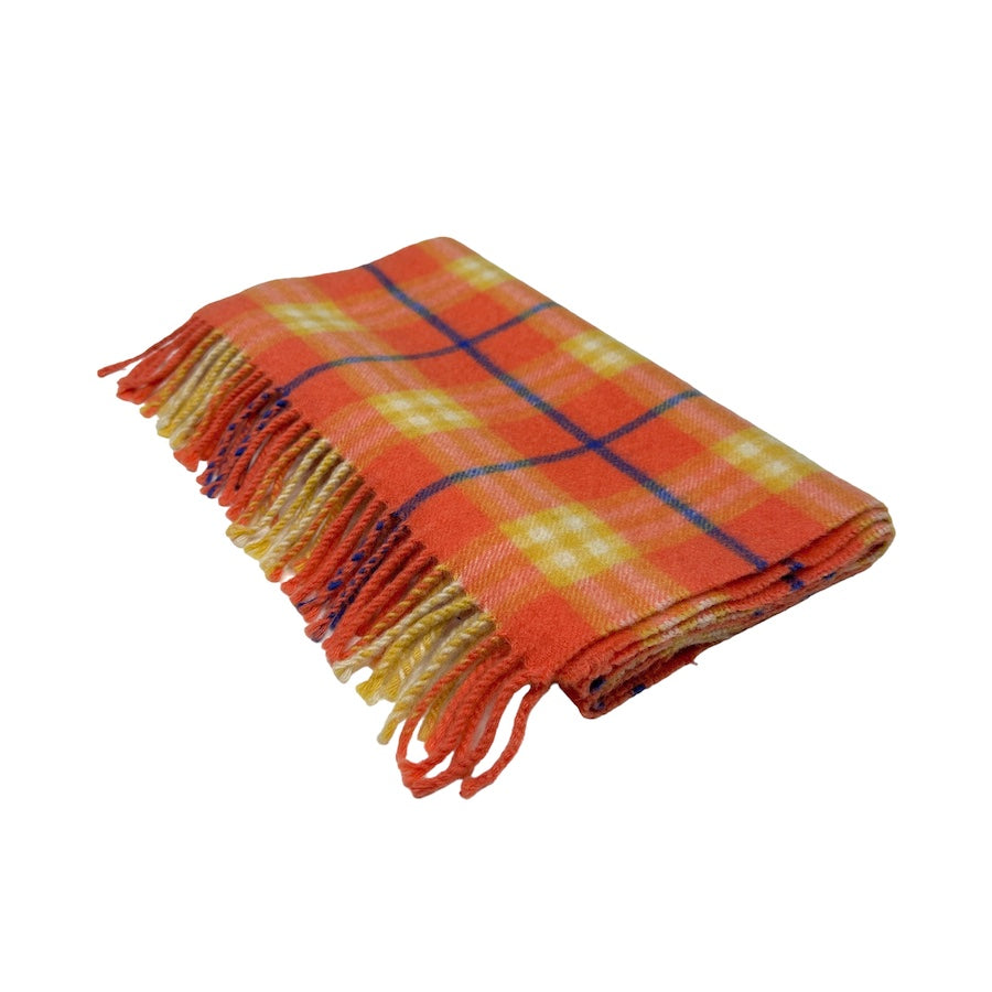 BURBERRY CASHMERE ORANGE/YELLOW/BLUE CHECKERED SCARF