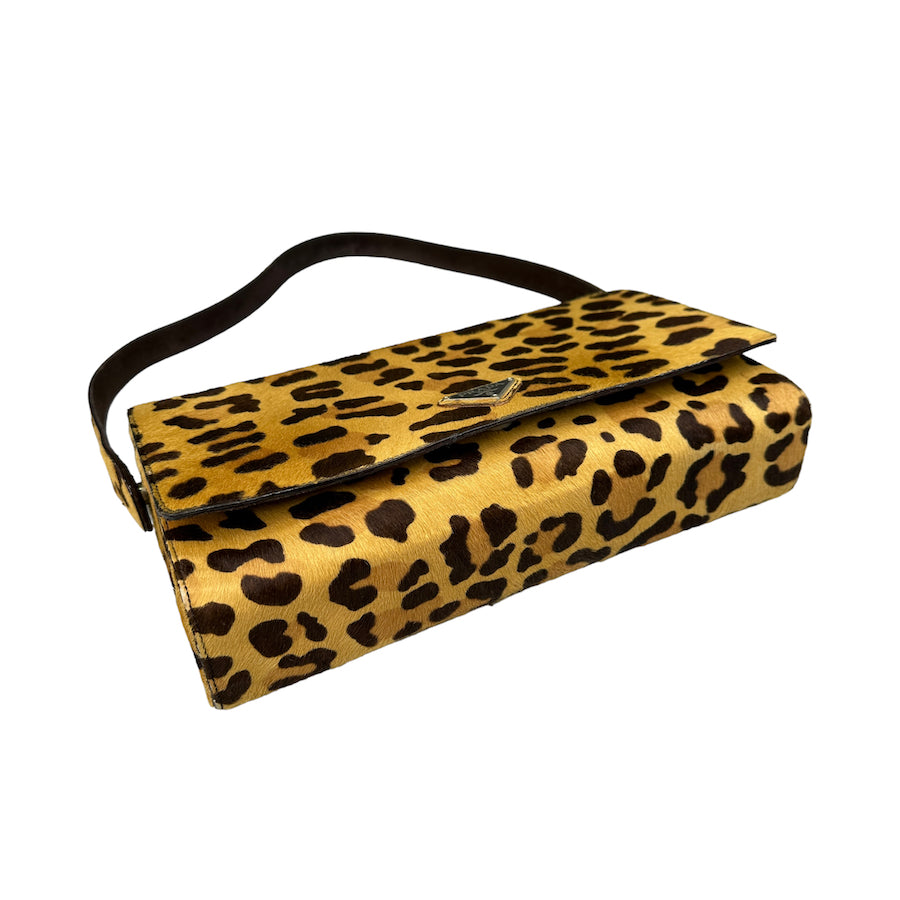 PRADA VINTAGE PONY HAIR LEOPARD PRINT SHOULDER BAG