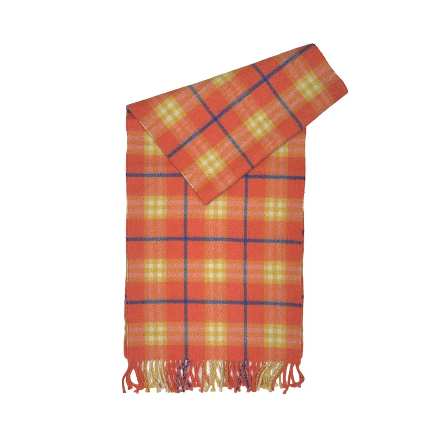 BURBERRY CASHMERE ORANGE/YELLOW/BLUE CHECKERED SCARF