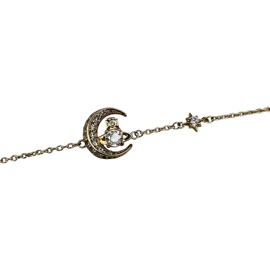 VIVIENNE WESTWOOD RHINESTONE HALF-MOON BRACELET - GOLD PLATED