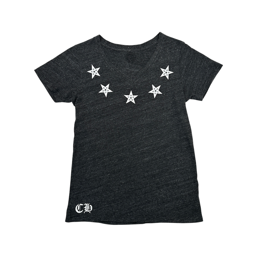 CHROME HEARTS MULTI-STAR V-NECK T-SHIRT - GREY