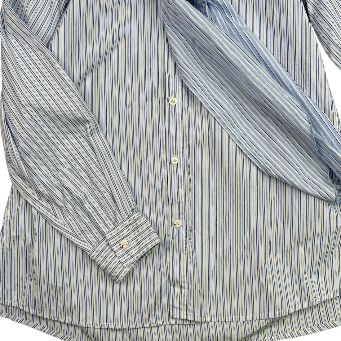 (1) KAPITAL COTTON STRIPED BOWTIE PUB SHIRT - BLUE / WHITE