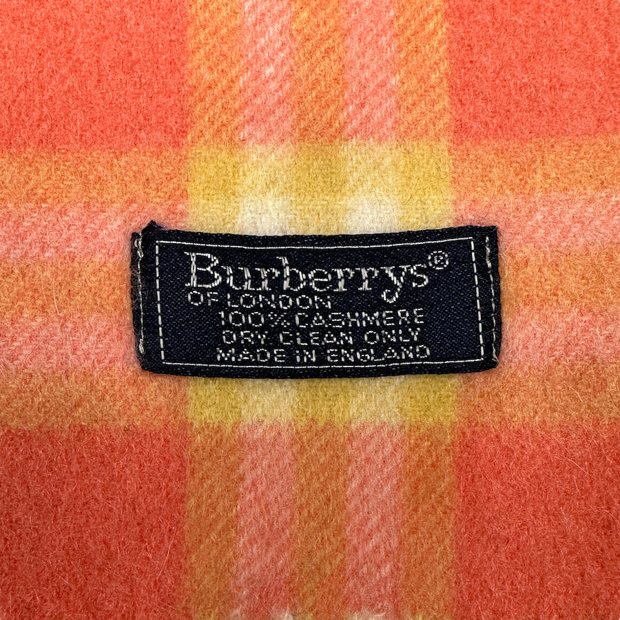 BURBERRY CASHMERE ORANGE/YELLOW/BLUE CHECKERED SCARF