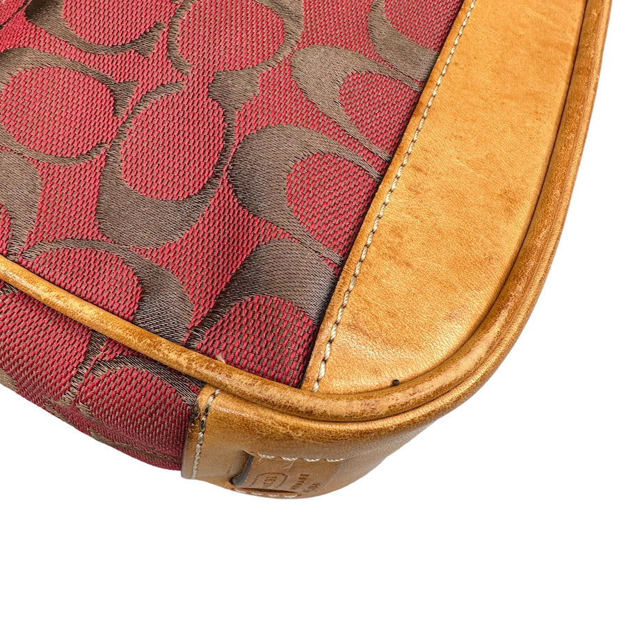 COACH RED / TAN SIGNATURE CANVAS MINI POCHETTE