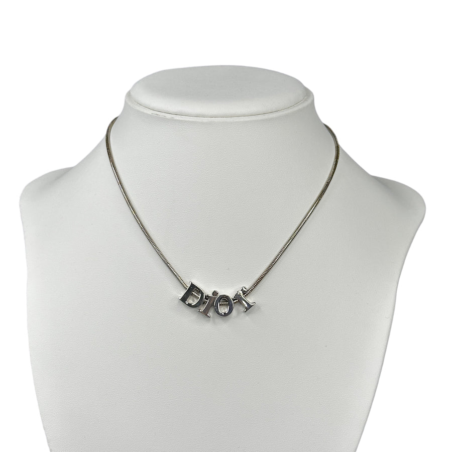 DIOR SPELLOUT CHARM NECKLACE - SILVER PLATED