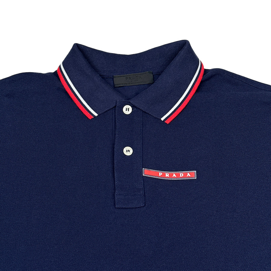 PRADA 2018 RUBBER LOGO POLO SHIRT - NAVY