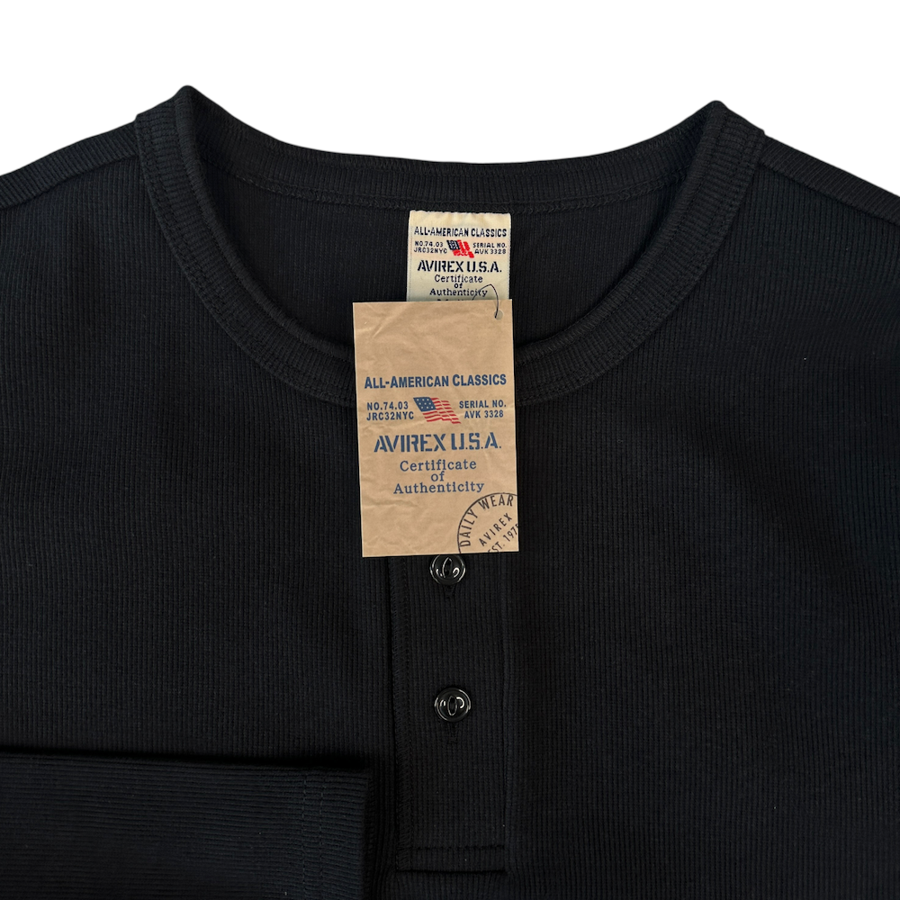 (NEW) AVIREX EVERY DAY HENLEY LONG SLEEVE - BLACK