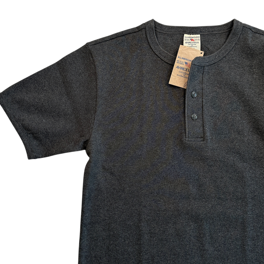 (NEW) AVIREX EVERY DAY HENLEY T-SHIRT- CHARCOAL