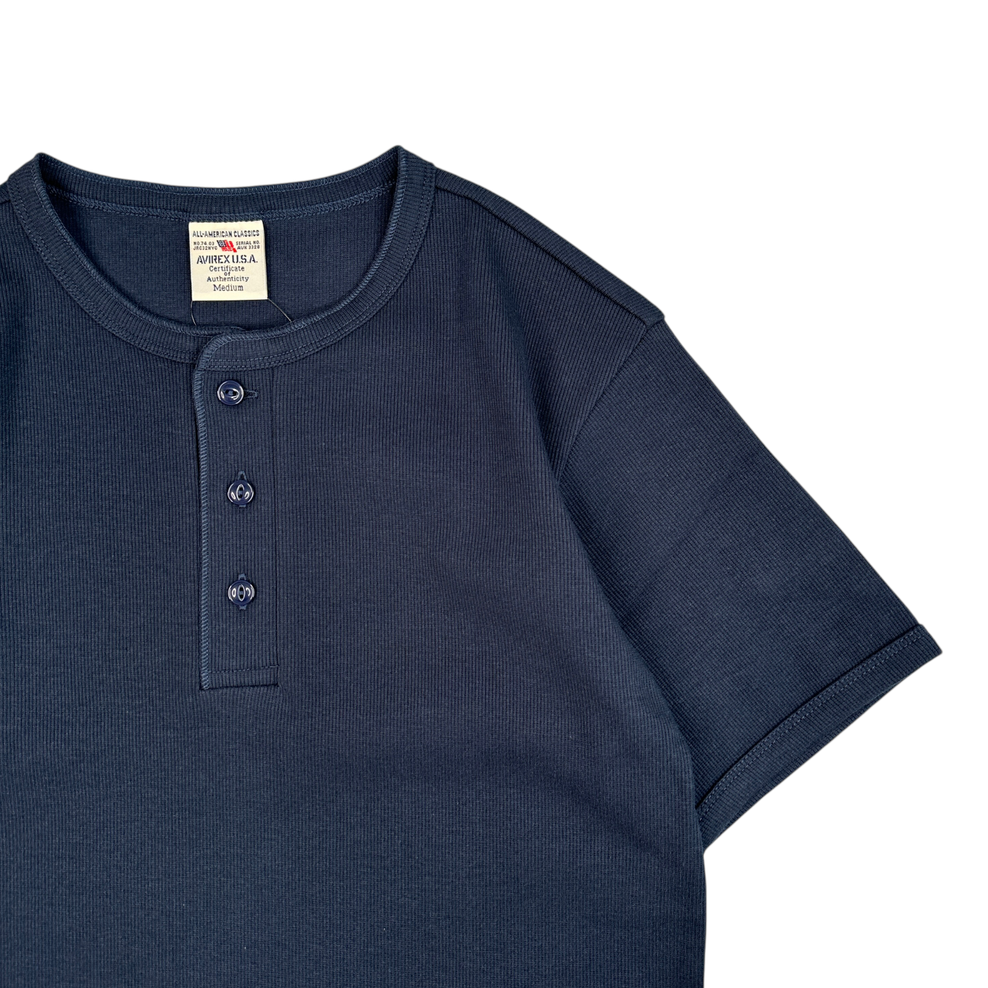 (NEW) AVIREX RIBBED EVERY DAY HENLEY SHORT SLEEVE - NAVY