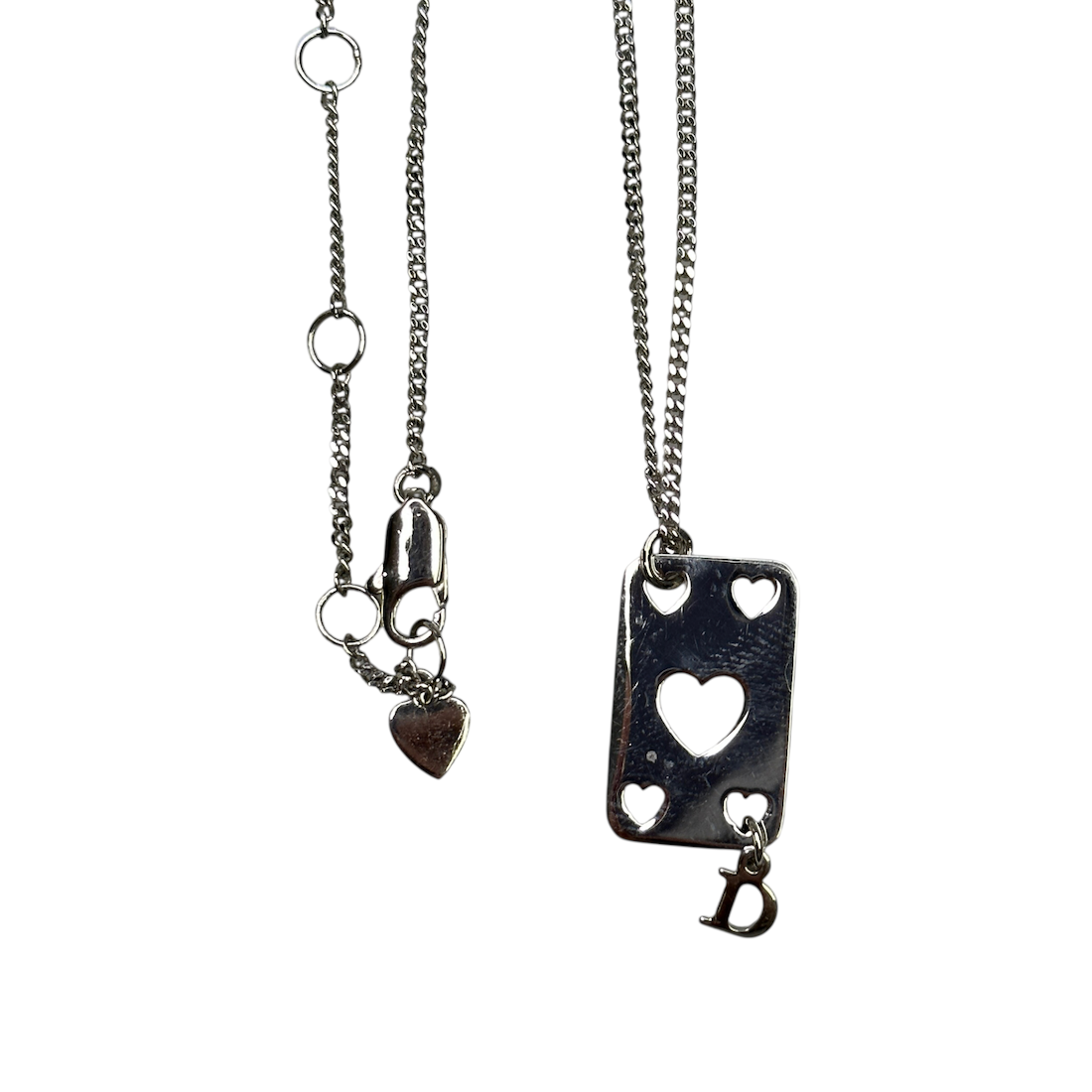 DIOR HEARTS PLAYING CARDS NECKLACE - SILVER PLATED