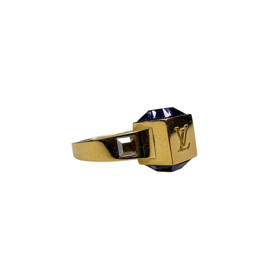 (S/10) LOUIS VUITTON PURPLE GAMBLE STONE RING - GOLD PLATED