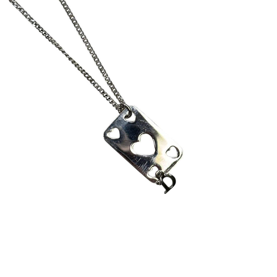 DIOR HEARTS PLAYING CARDS NECKLACE - SILVER PLATED