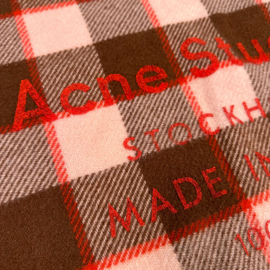 ACNE STUDIOS CHECK WOOL SCARF (ORANGE / BROWN)