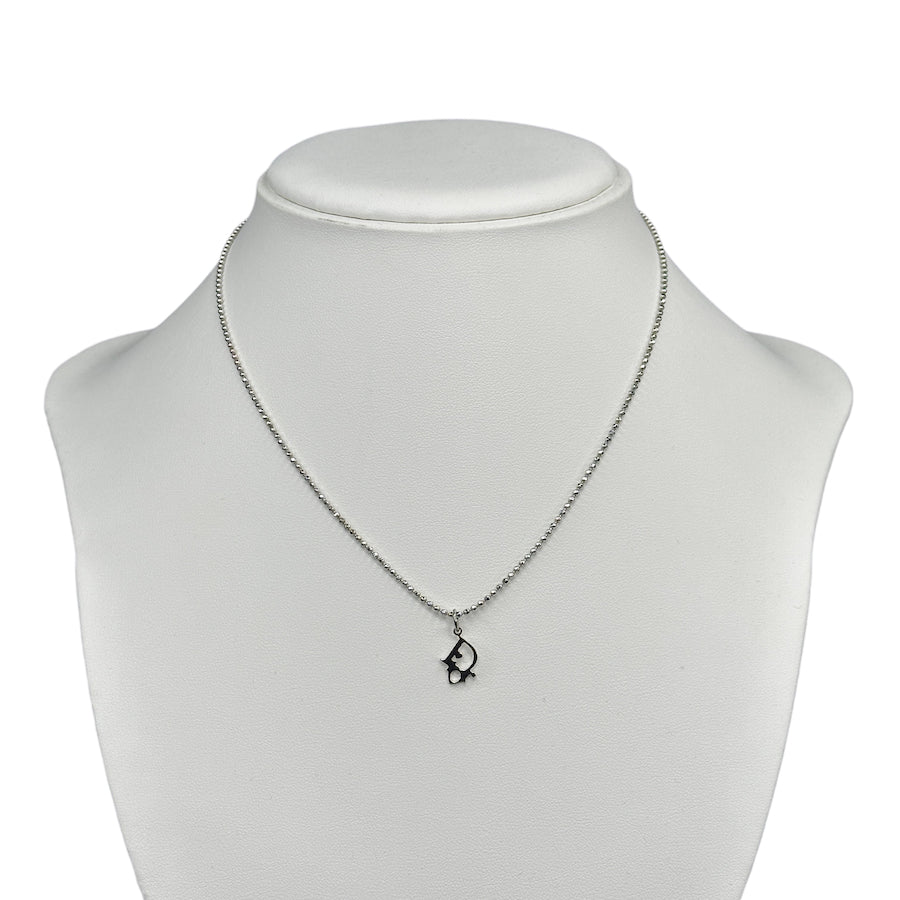 DIOR MINI OBLIQUE LOGO BALL CHAIN NECKLACE - SILVER PLATED