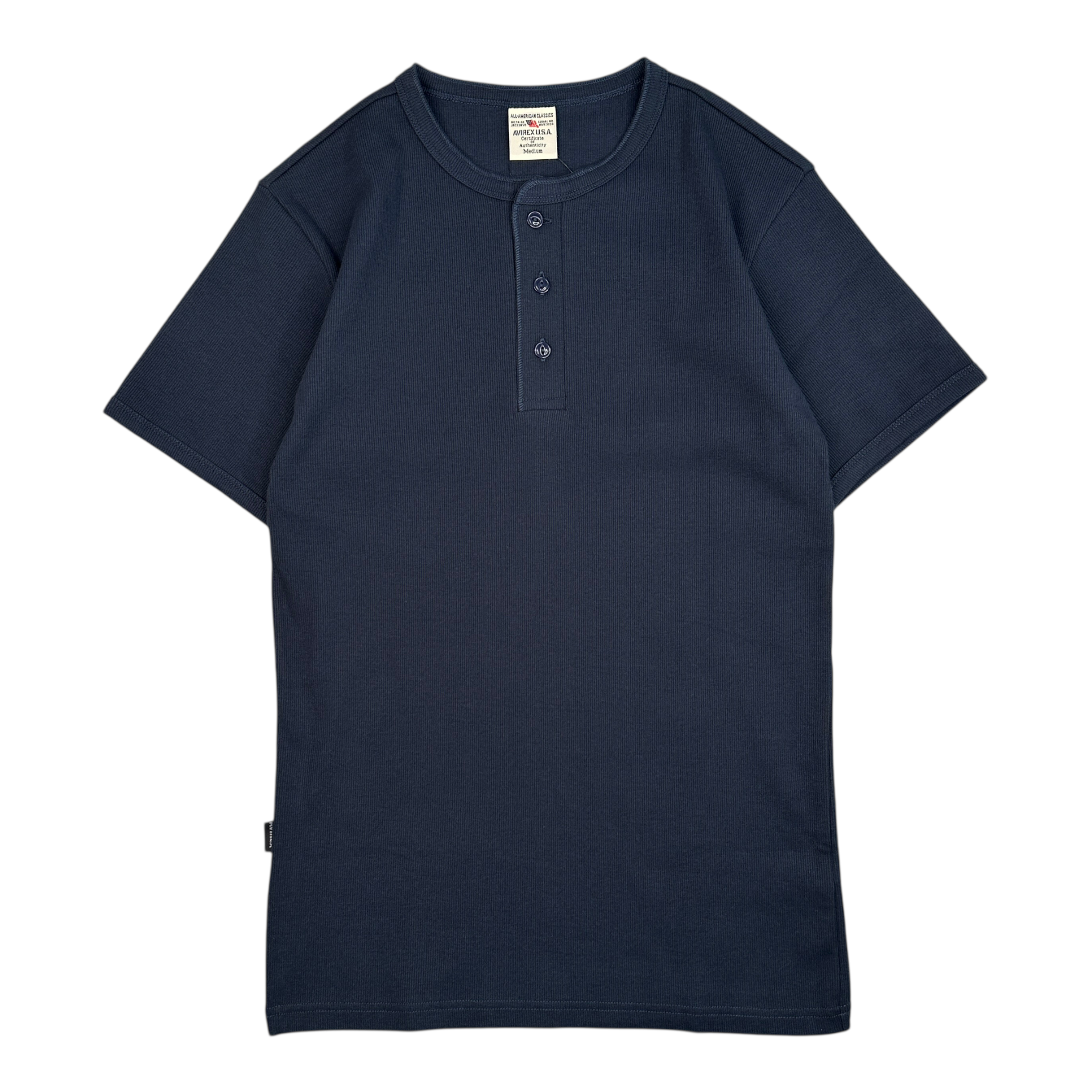 (NEW) AVIREX RIBBED EVERY DAY HENLEY SHORT SLEEVE - NAVY