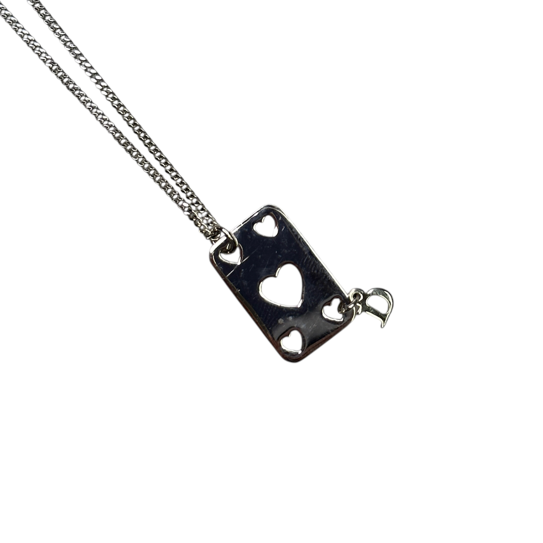 DIOR HEARTS PLAYING CARDS NECKLACE - SILVER PLATED