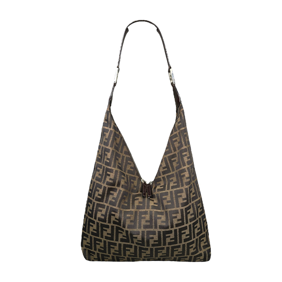 FENDI ZUCCA CANVAS DOUBLE ZIP LARGE OVER-SHOULDER BAG