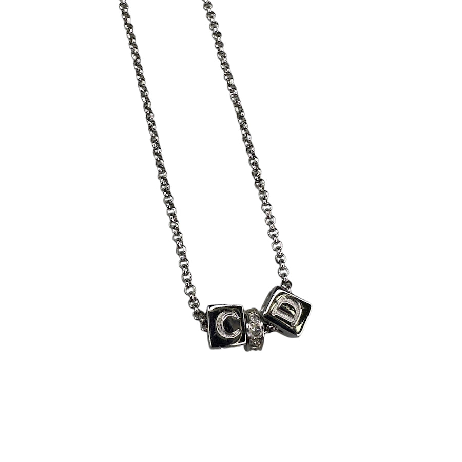 DIOR ENGRAVED CD CUBE CHARM NECKLACE