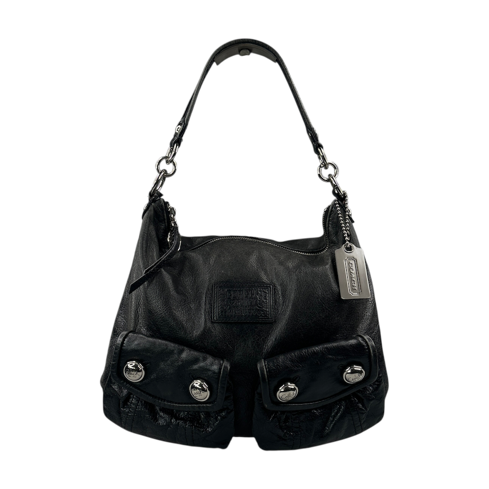 COACH DOUBLE-POCKET SHOULDER BAG - BLACK