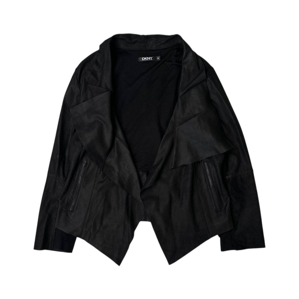 DKNY LEATHER DRAPE BIKER JACKET - BLACK