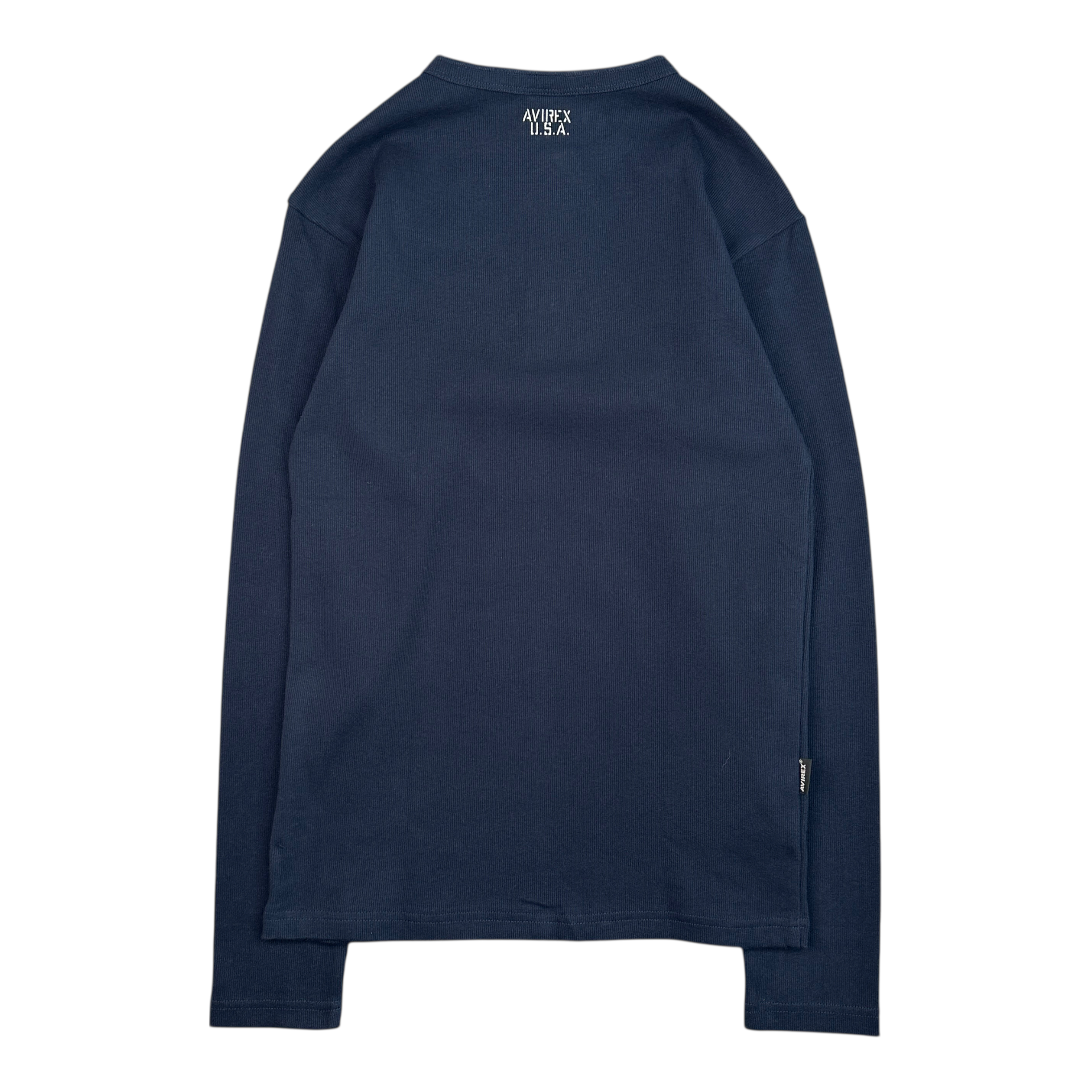 (NEW) AVIREX RIBBED EVERY DAY HENLEY LONG SLEEVE - NAVY
