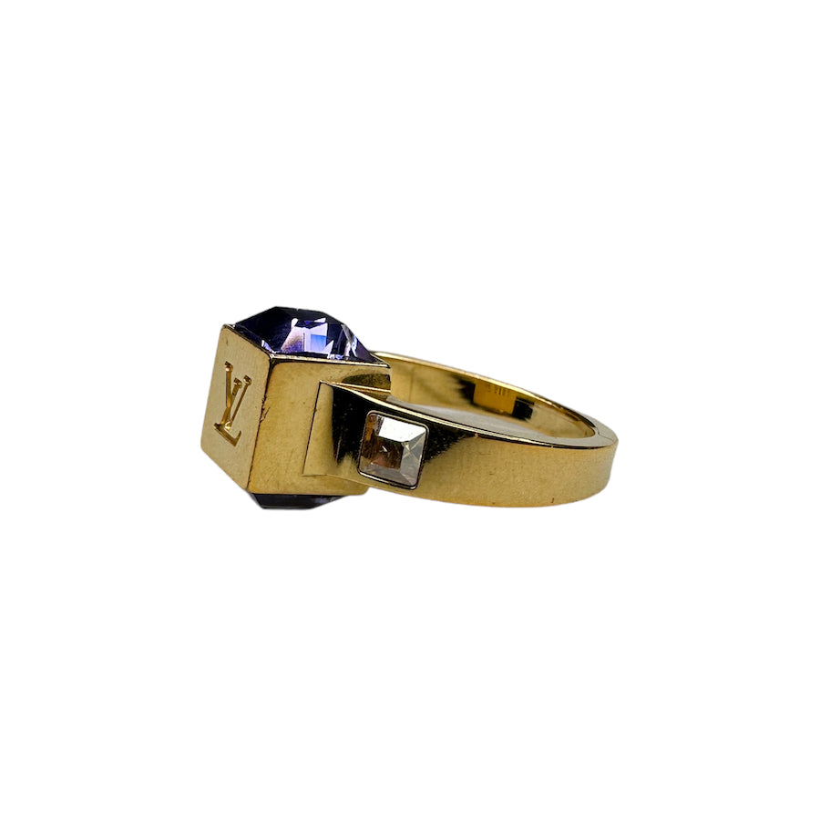 (S/10) LOUIS VUITTON PURPLE GAMBLE STONE RING - GOLD PLATED