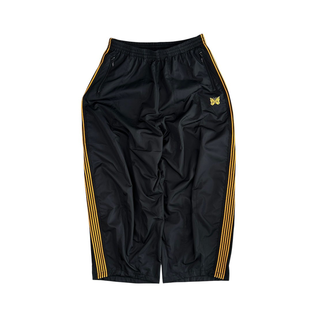 (NEW) NEEDLES NYLON H.D TRACK PANTS - BLACK / ORANGE