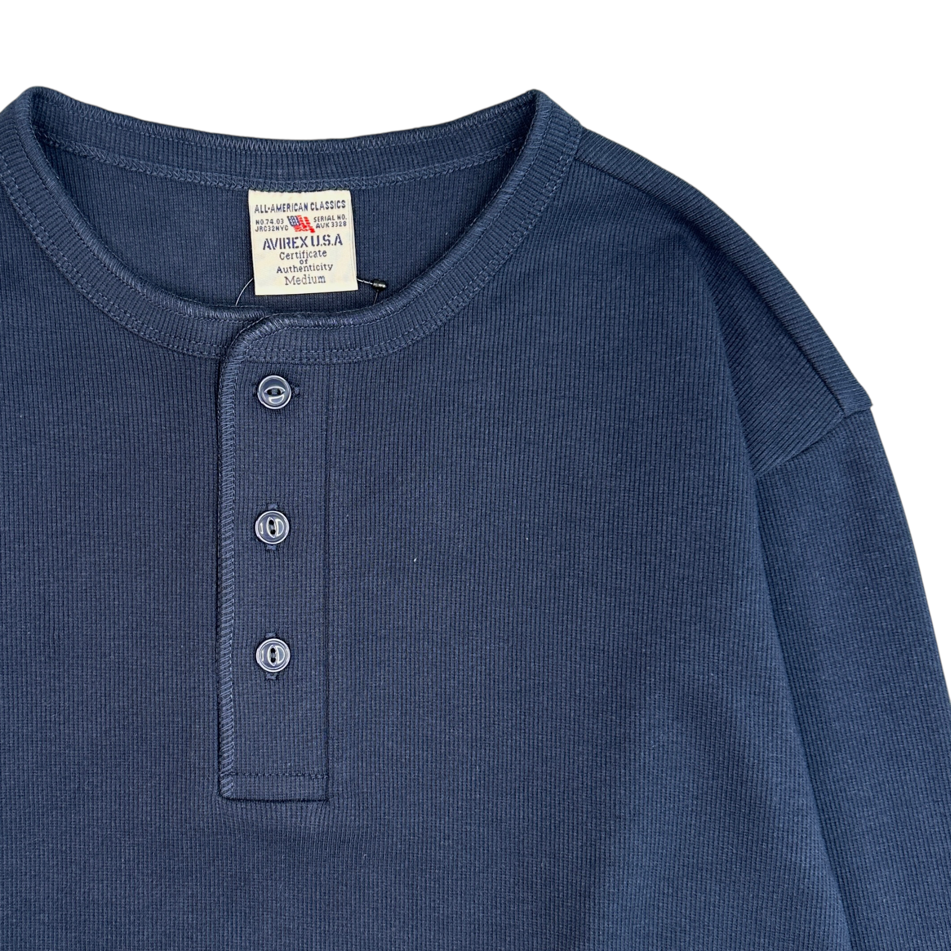 (NEW) AVIREX RIBBED EVERY DAY HENLEY LONG SLEEVE - NAVY
