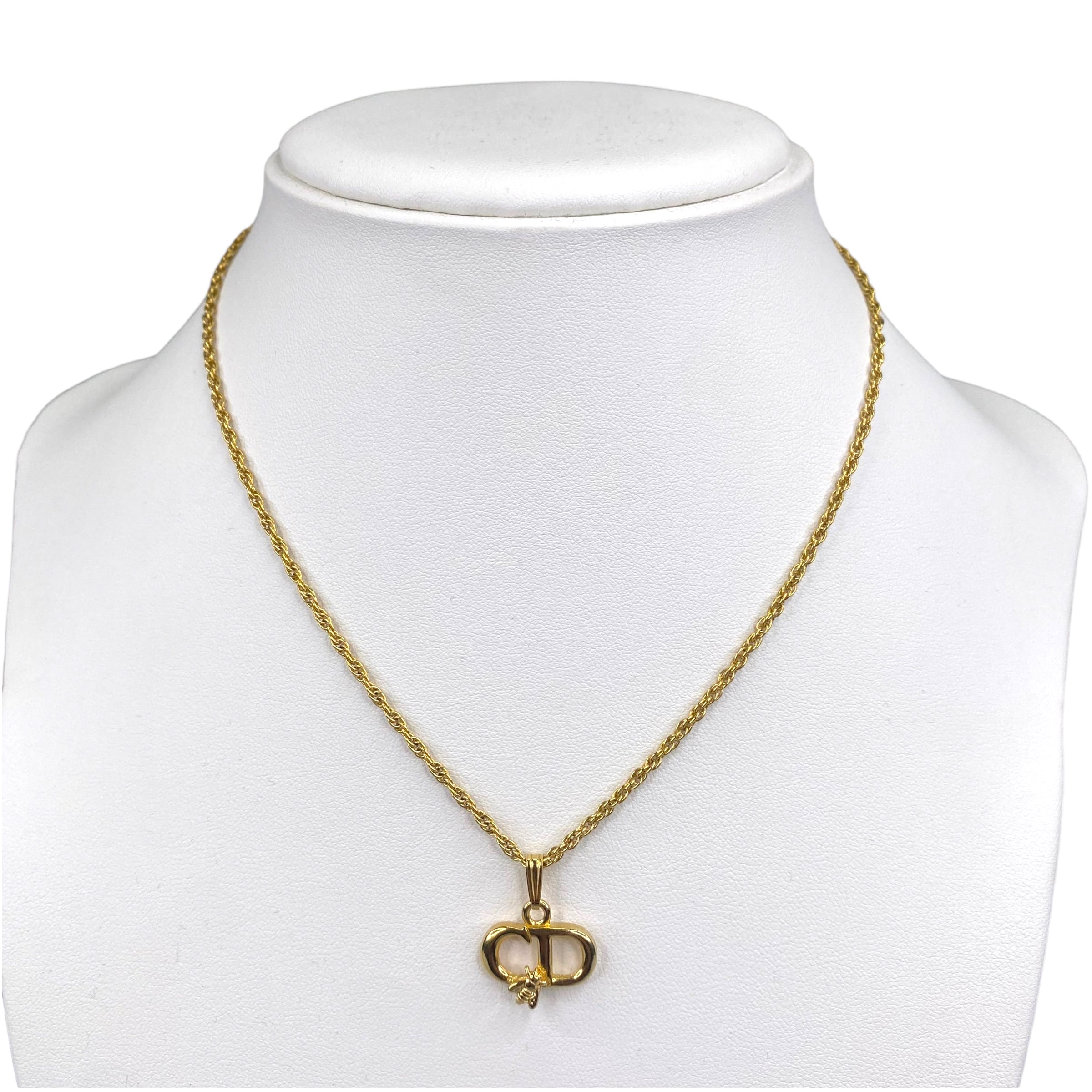 DIOR CD BEE PENDANT GOLD PLATED NECKLACE