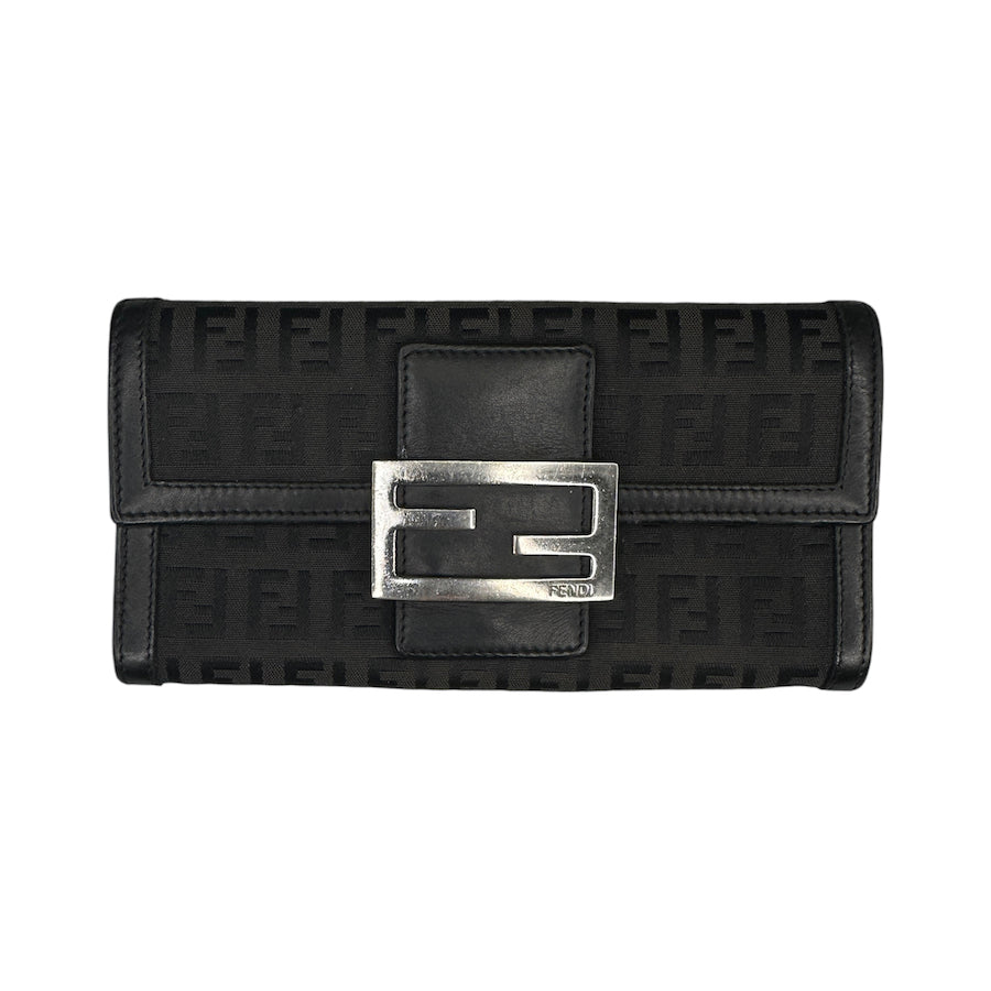 FENDI BLACK ZUCCA CANVAS LONG WALLET