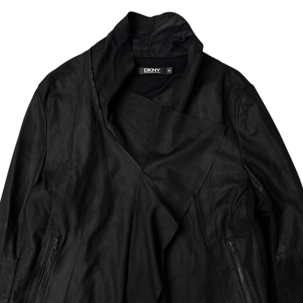 DKNY LEATHER DRAPE BIKER JACKET - BLACK
