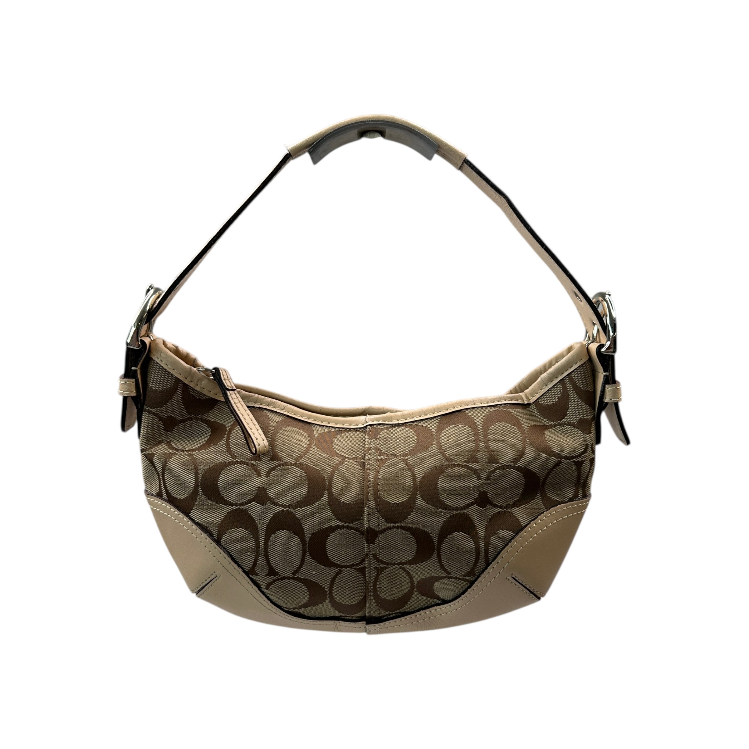 COACH SIGNATURE CANVAS SHOULDER BAG - BEIGE/TAN