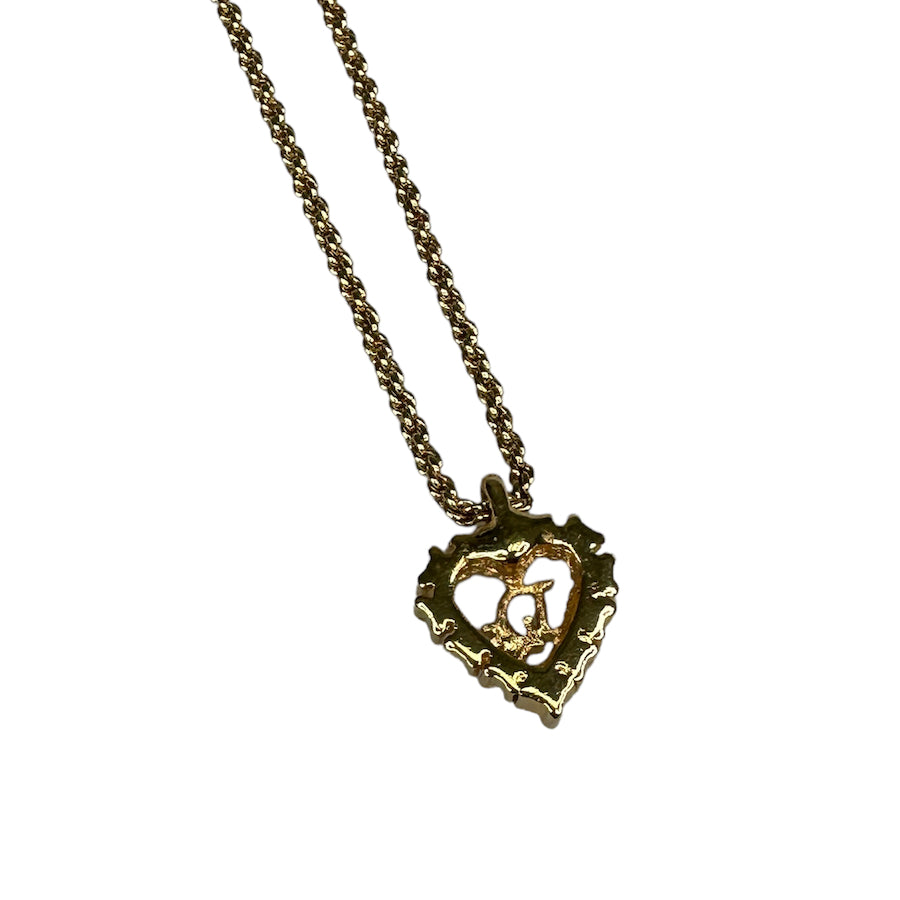 DIOR GOLD OBLIQUE LOGO & RHINESTONE HEART PENDANT NECKLACE - GOLD