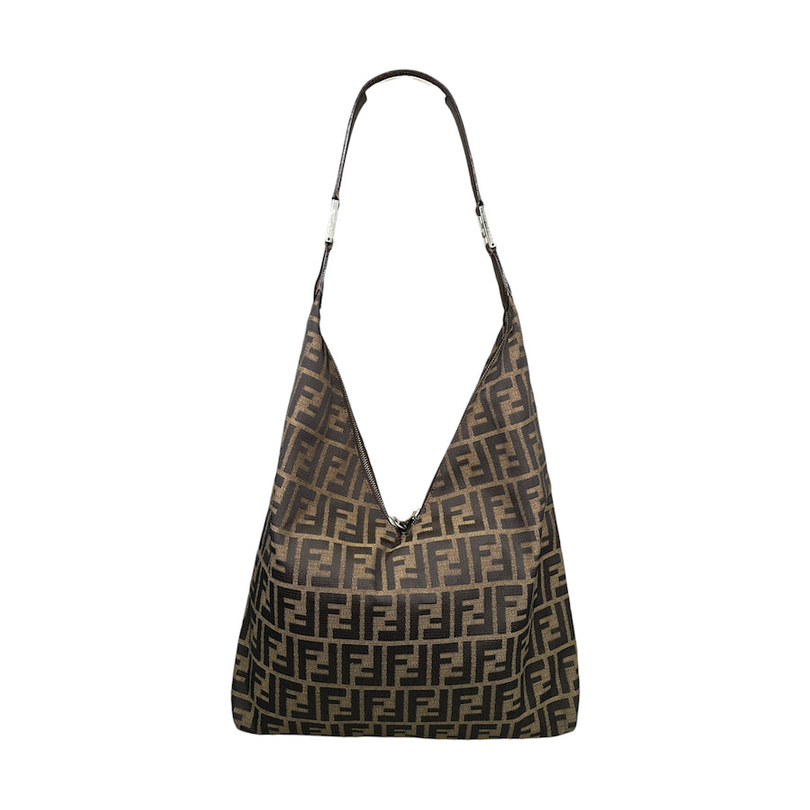 FENDI ZUCCA CANVAS DOUBLE ZIP LARGE OVER-SHOULDER BAG