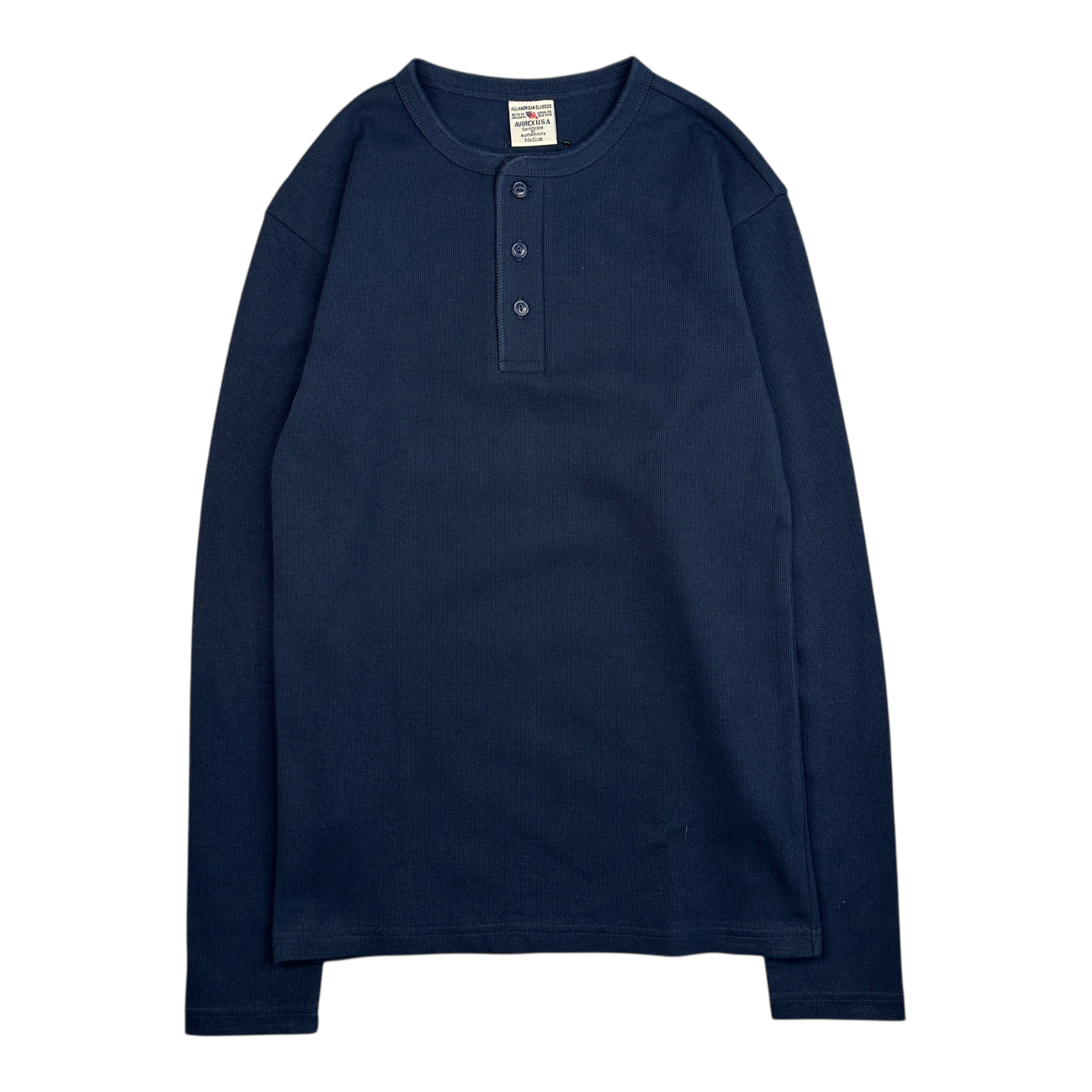 (NEW) AVIREX RIBBED EVERY DAY HENLEY LONG SLEEVE - NAVY