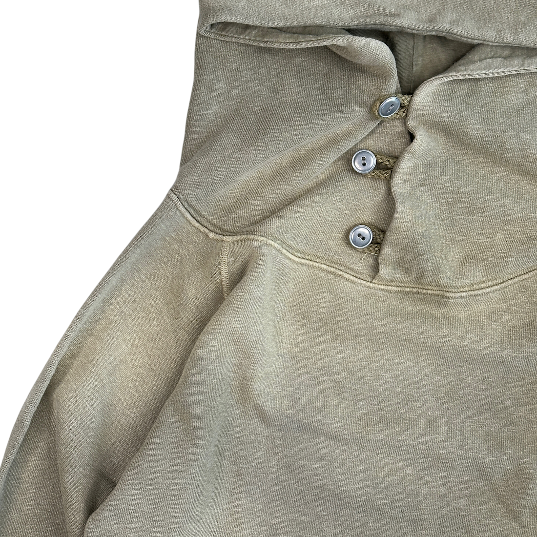 (2) KAPITAL TRI-BUTTON PULLOVER HOODIE - LIGHT KHAKI