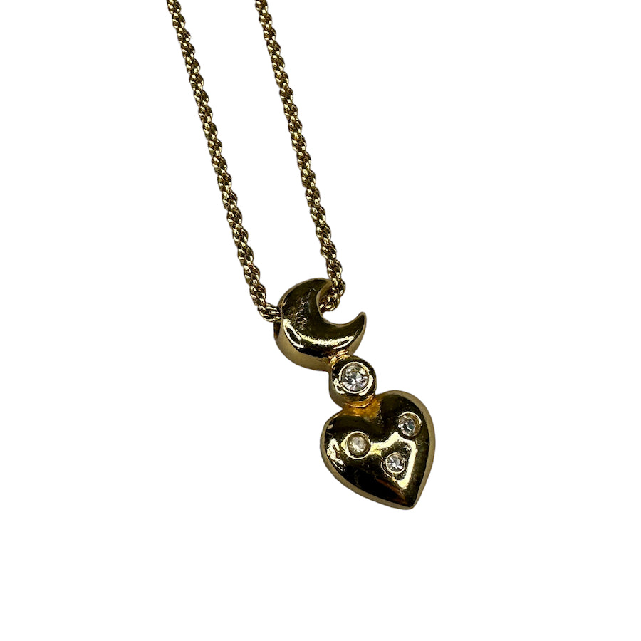 DIOR GOLD RHINESTONE HEART NECKLACE