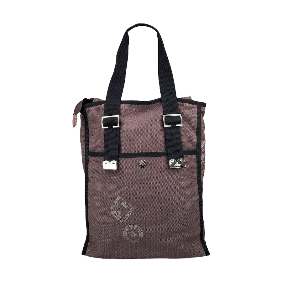 VIVIENNE WESTWOOD BROWN/BLACK CANVAS TOTE BAG