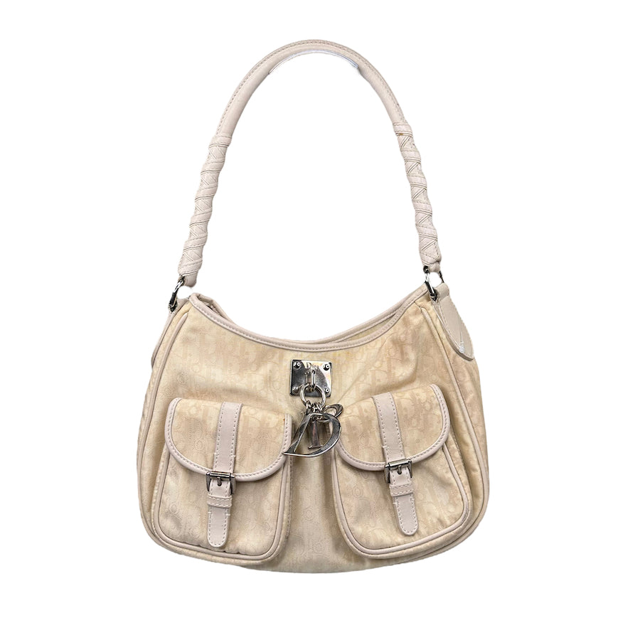 DIOR 2007 CREAM TROTTER CANVAS DOUBLE POCKET SHOULDER BAG