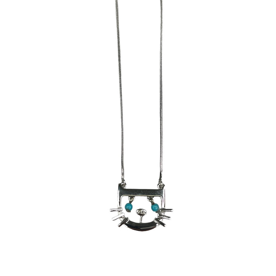 DIOR CAT PENDANT SILVER-PLATED NECKLACE