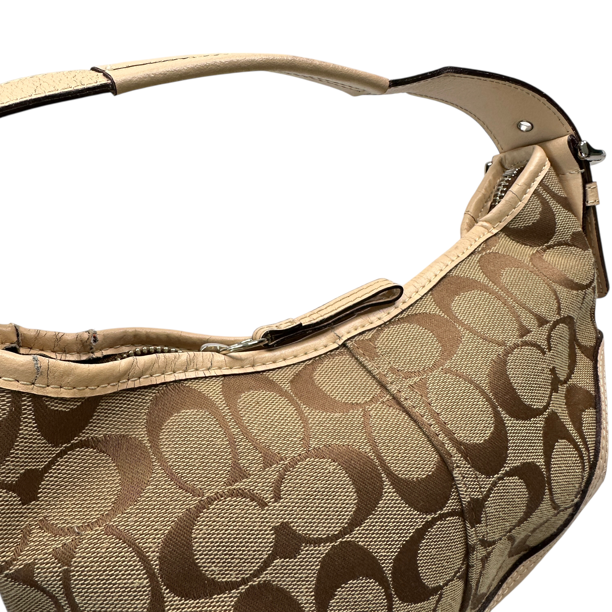 COACH SIGNATURE CANVAS SHOULDER BAG - BEIGE/TAN