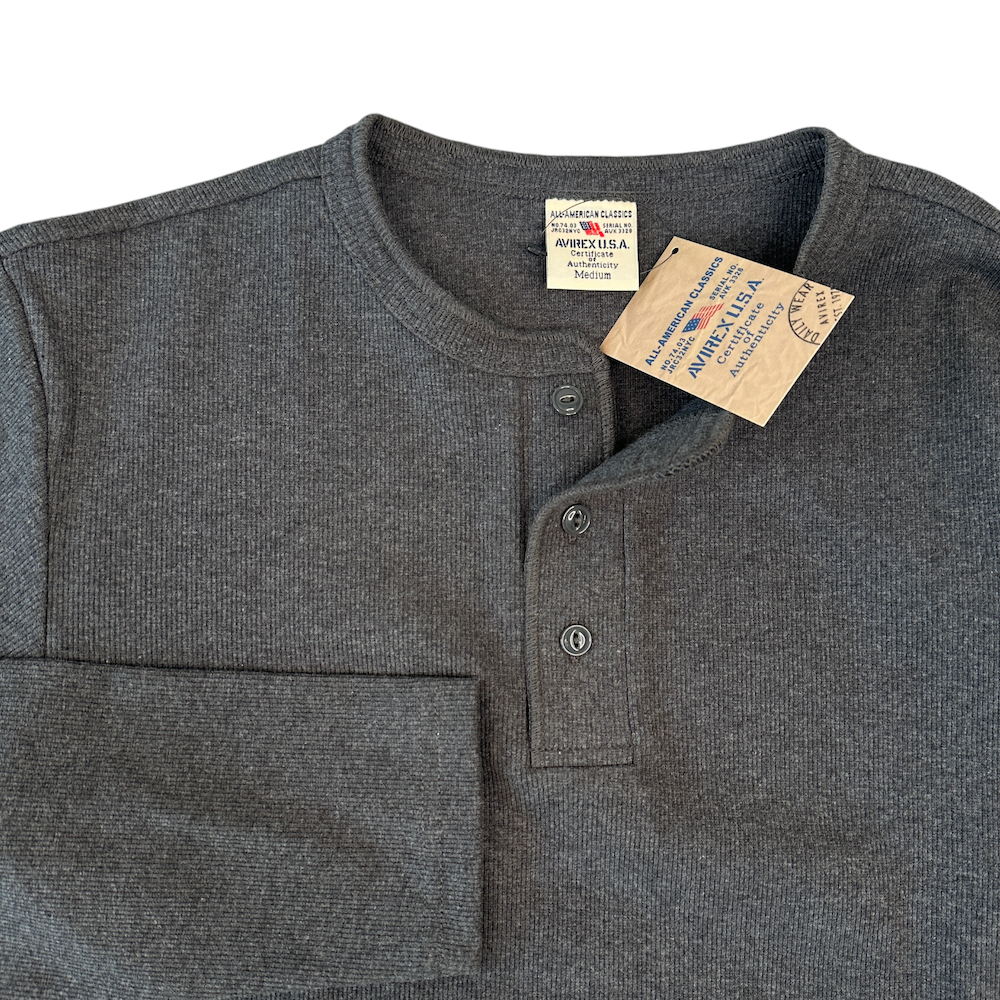 (NEW) AVIREX EVERY DAY HENLEY LONG SLEEVE - CHARCOAL