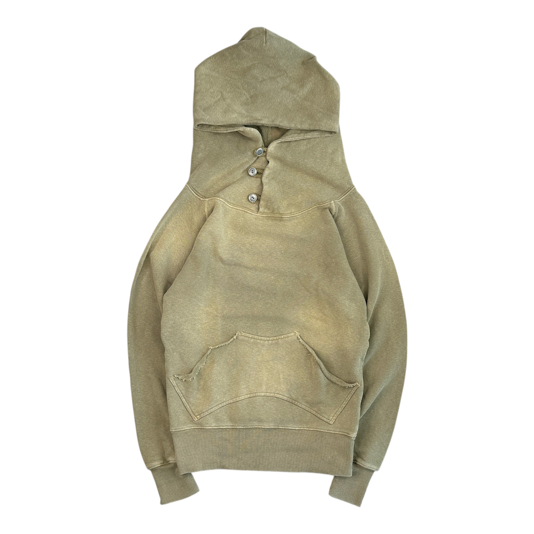 (2) KAPITAL TRI-BUTTON PULLOVER HOODIE - LIGHT KHAKI