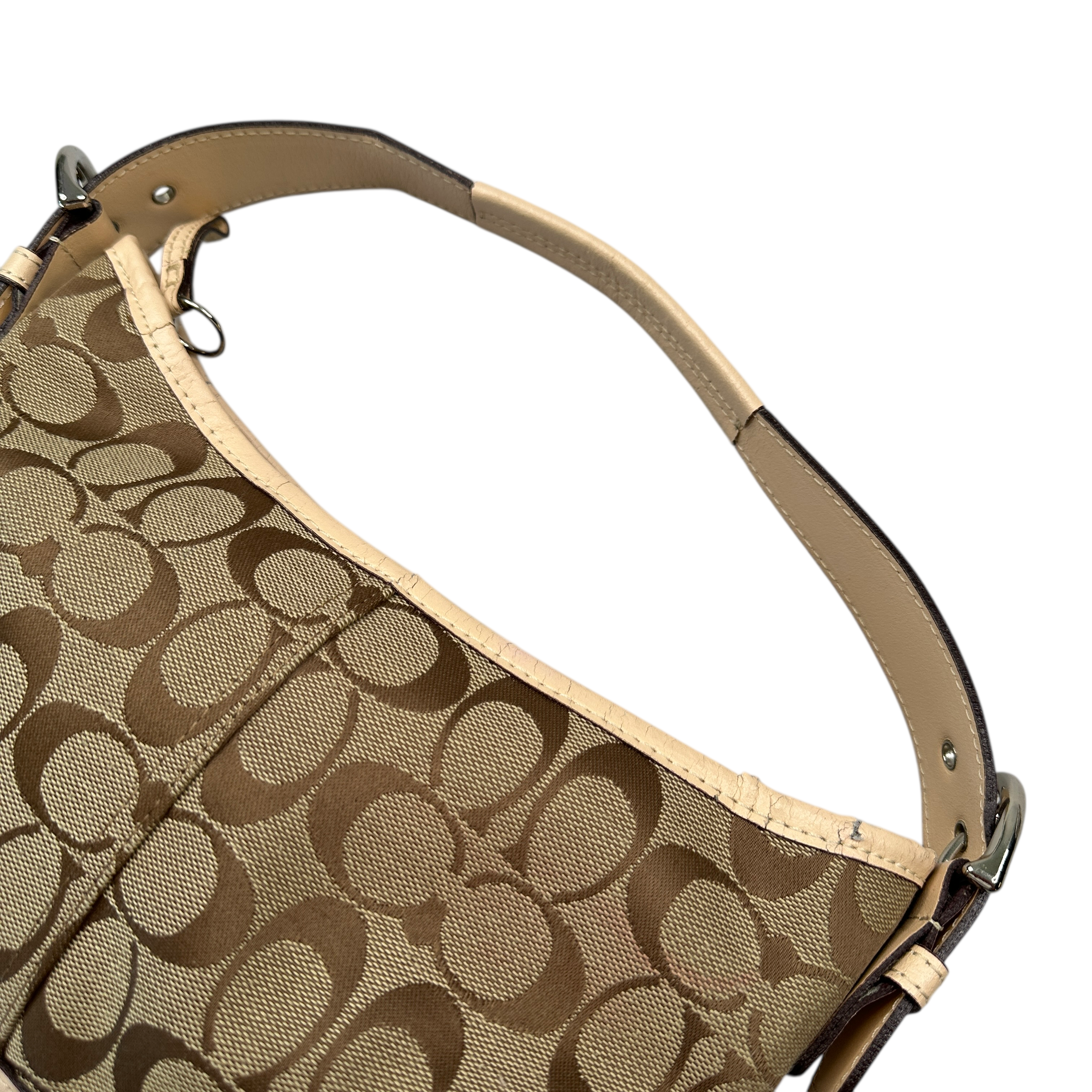 COACH SIGNATURE CANVAS SHOULDER BAG - BEIGE/TAN