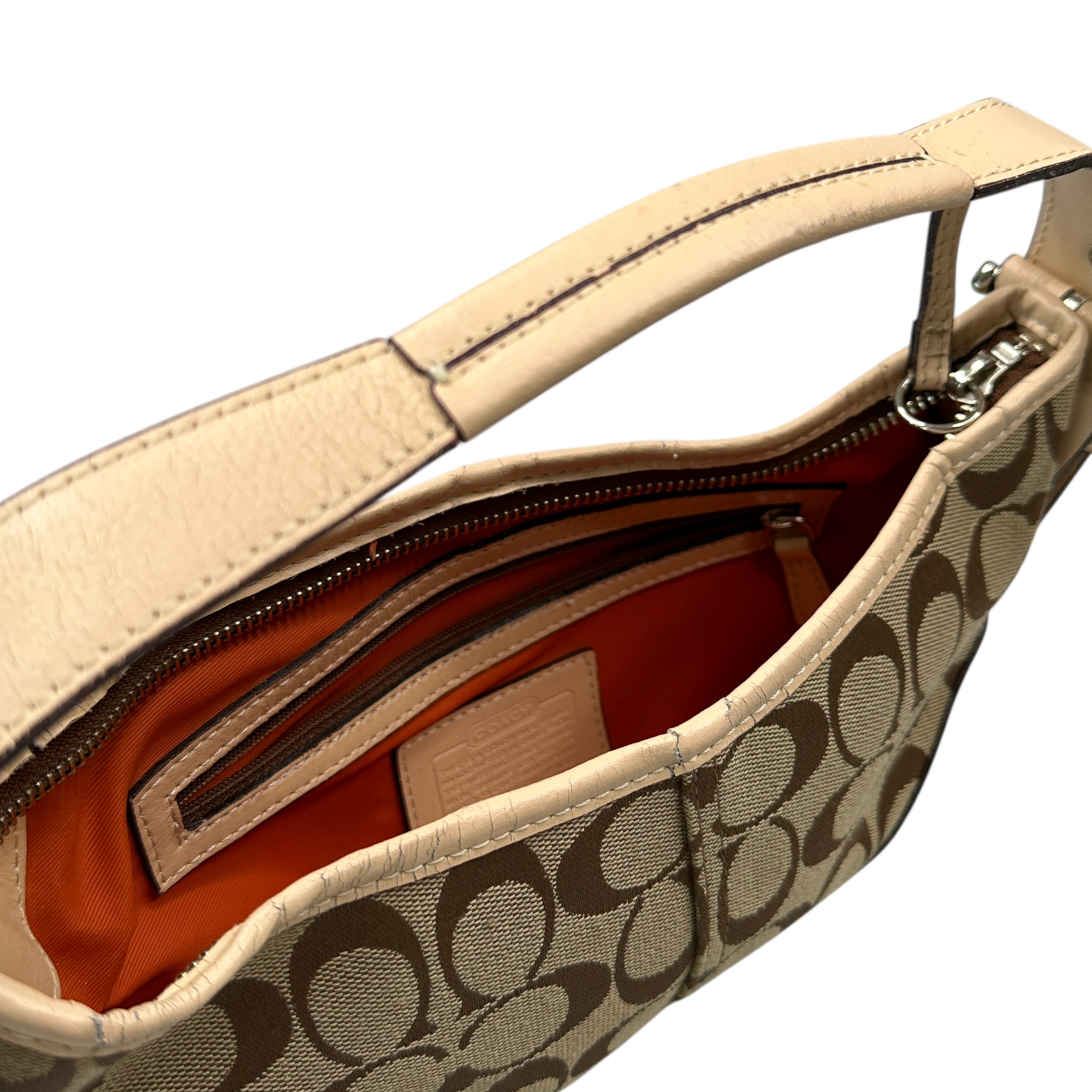 COACH SIGNATURE CANVAS SHOULDER BAG - BEIGE/TAN