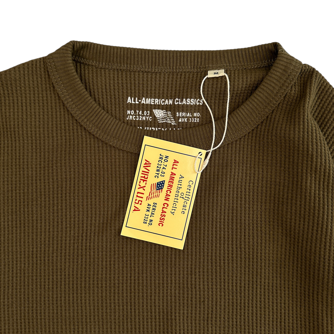 AVIREX WAFFLE LONG SLEEVE TOP - OLIVE