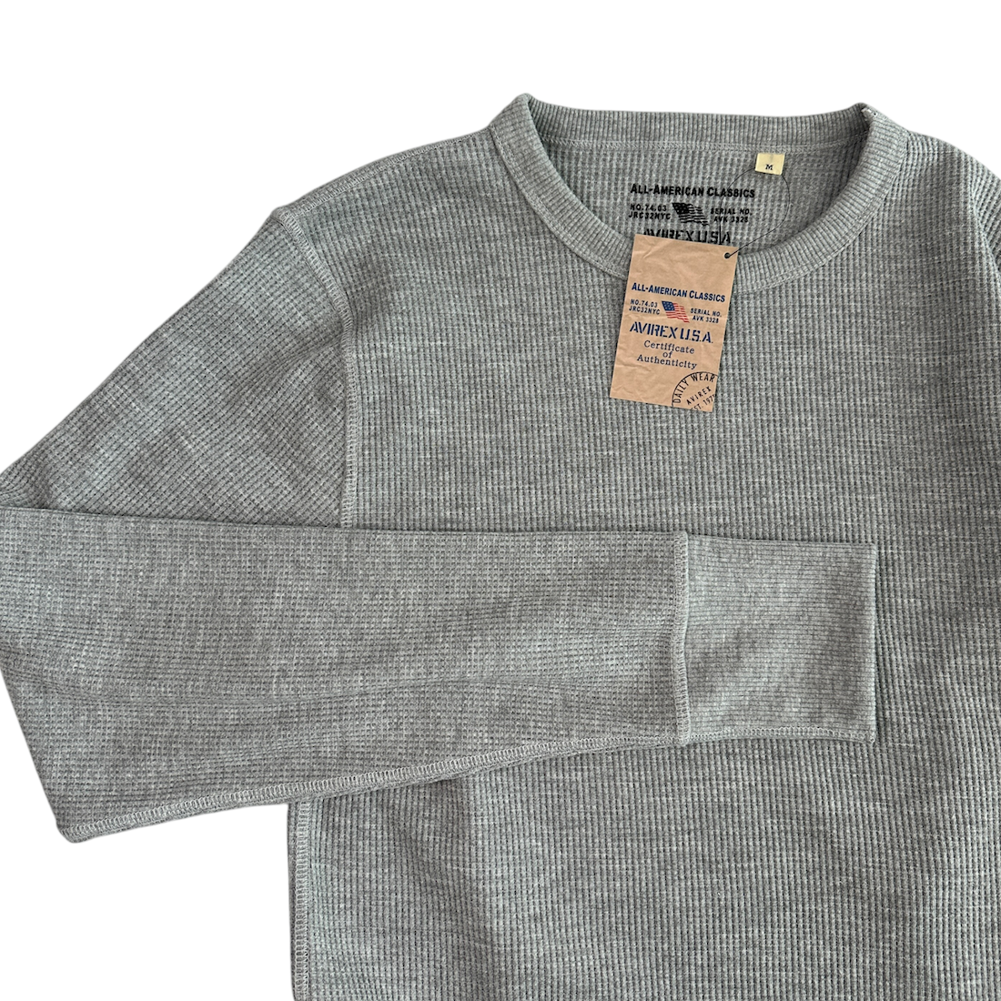 AVIREX WAFFLE LONG SLEEVE TOP - GREY