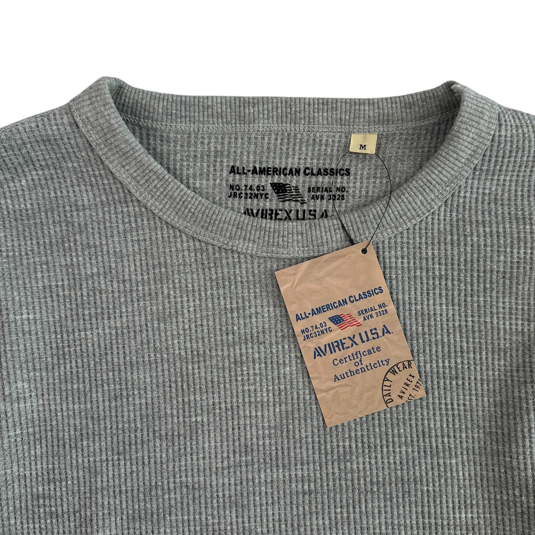 AVIREX WAFFLE LONG SLEEVE TOP - GREY