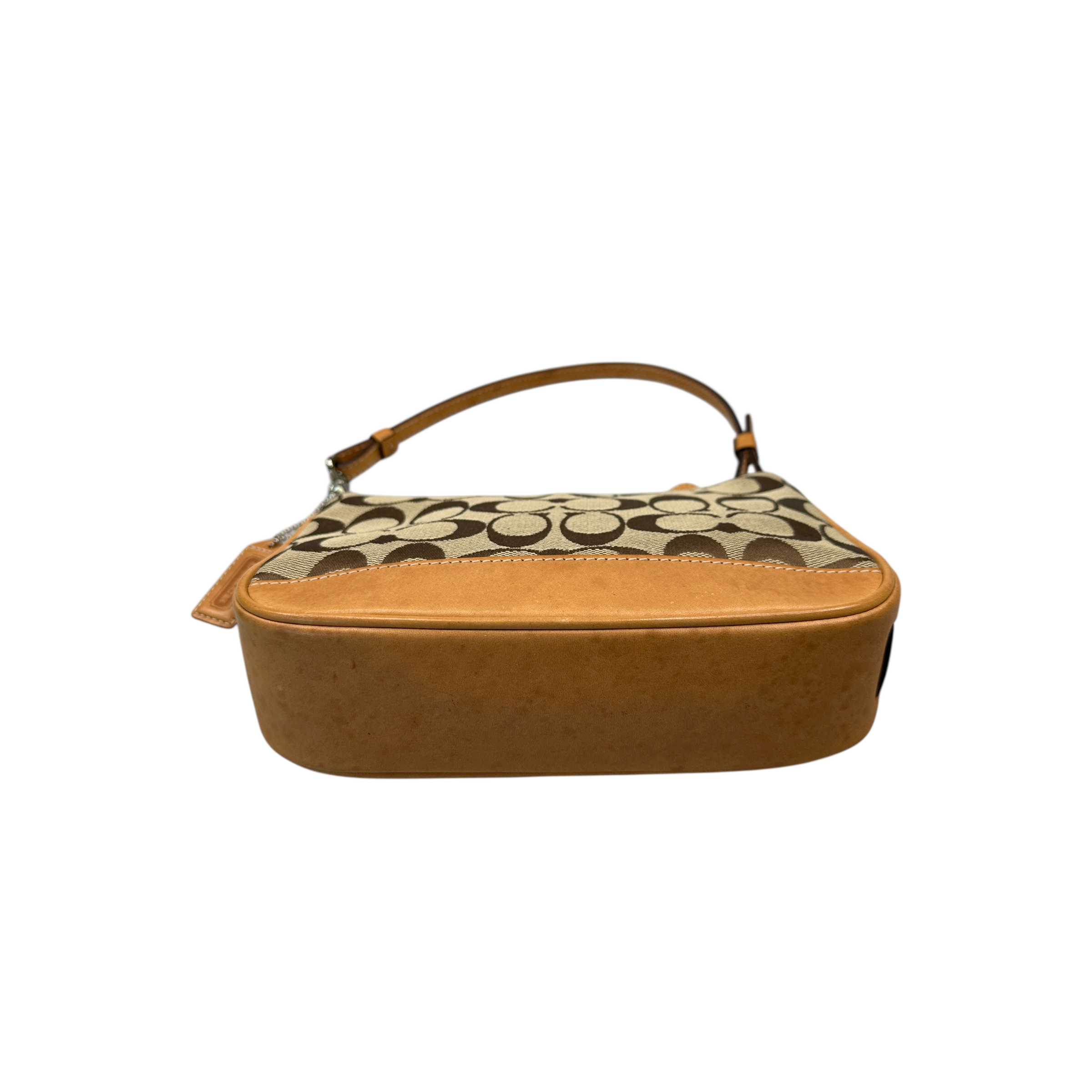 COACH SIGNATURE CANVAS POCHETTE BAG - TAN